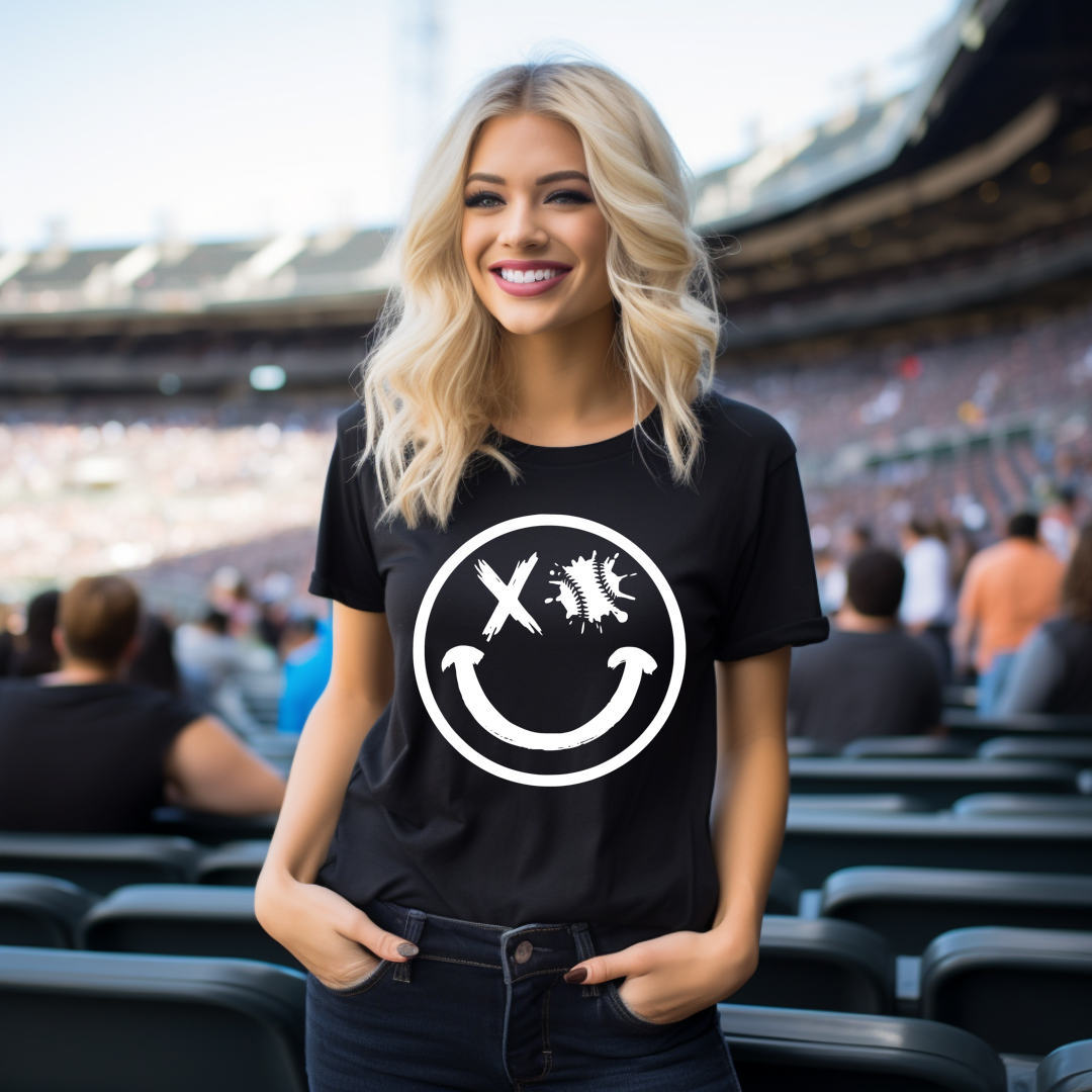 Baseball Smiley Face Screen Print Transfer