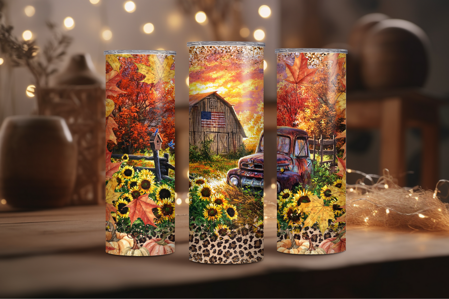 Fall Pumpkin Red Truck Sublimation Tumbler Print