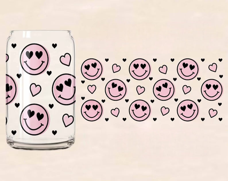 Smiley Face Heart Eyes 16oz Libbey Cup Wrap