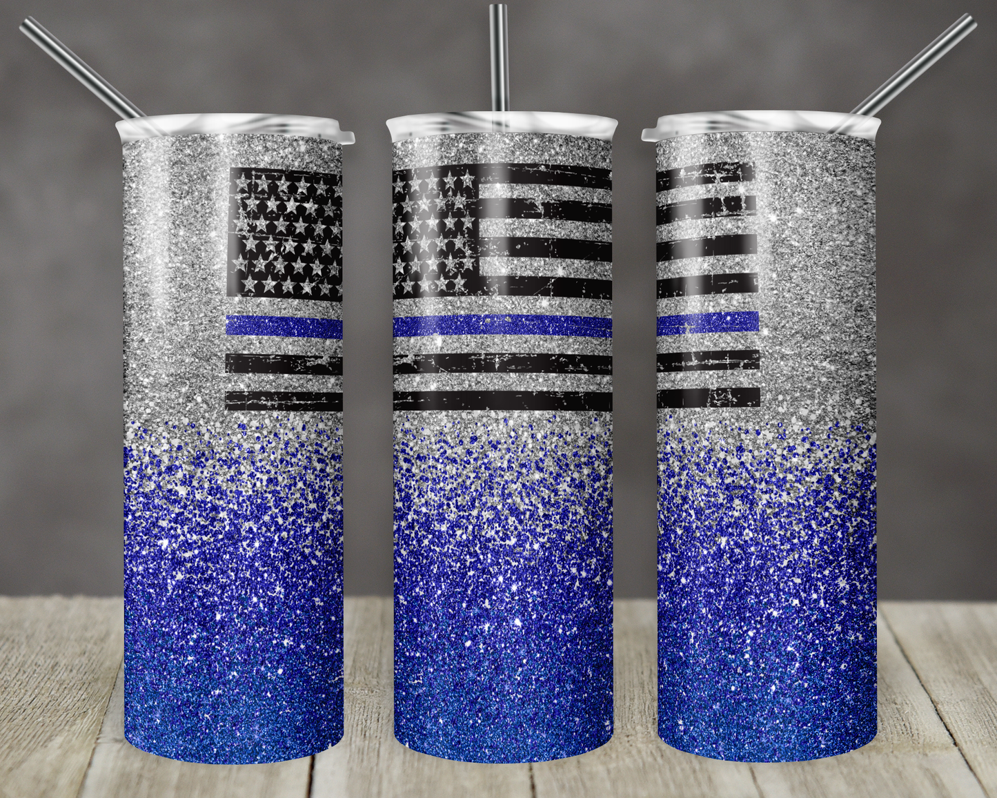 Police Blue Line Flag Sublimation Tumbler Print