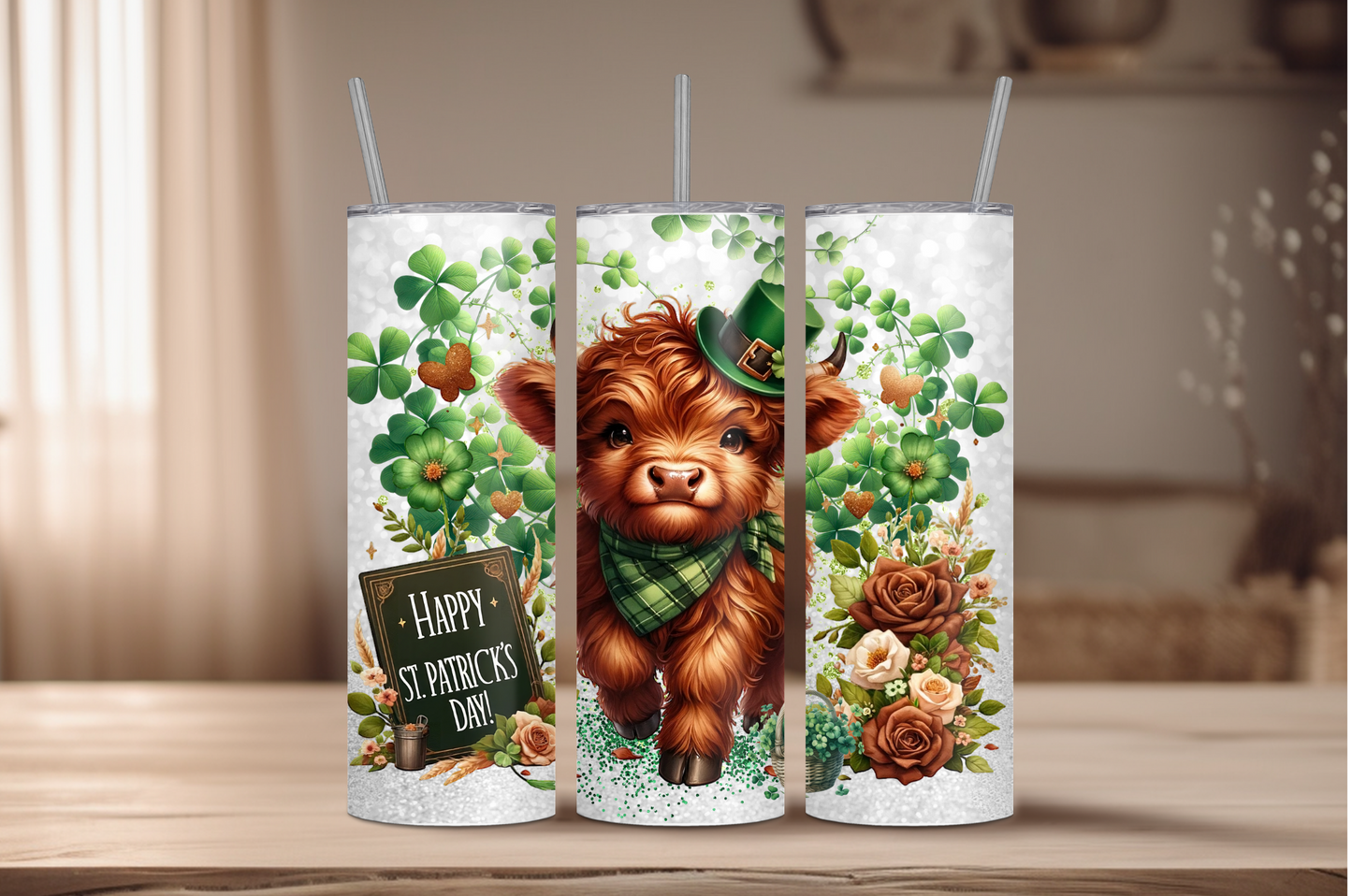 St. Patrick's Baby Highland Cow Sublimation Tumbler Print