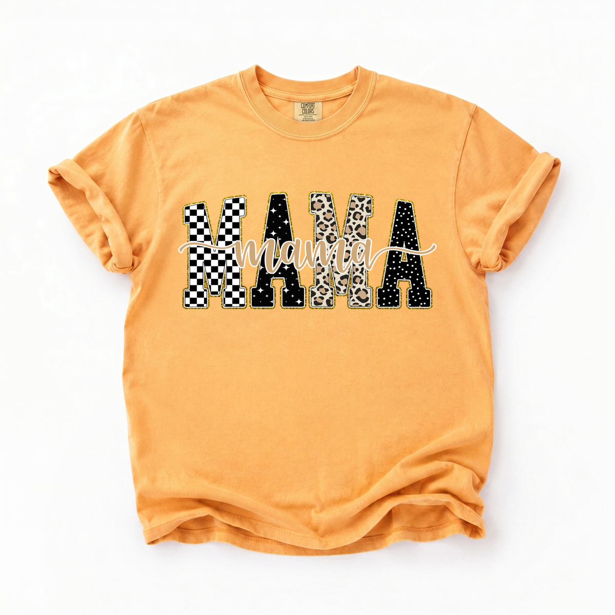 Citrus Checkered, Gold, Leopard Mama T-Shirt