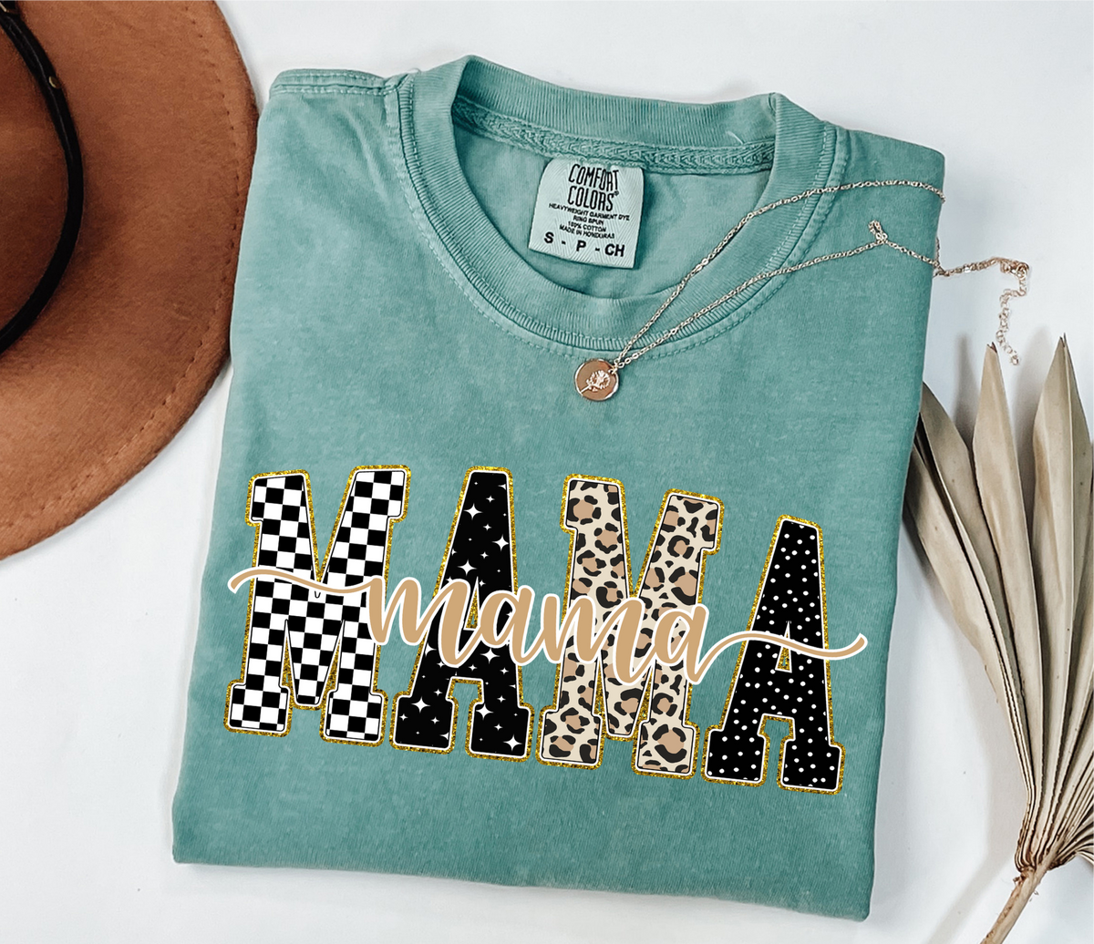Emerald Checkered, Gold, Leopard Mama T-Shirt
