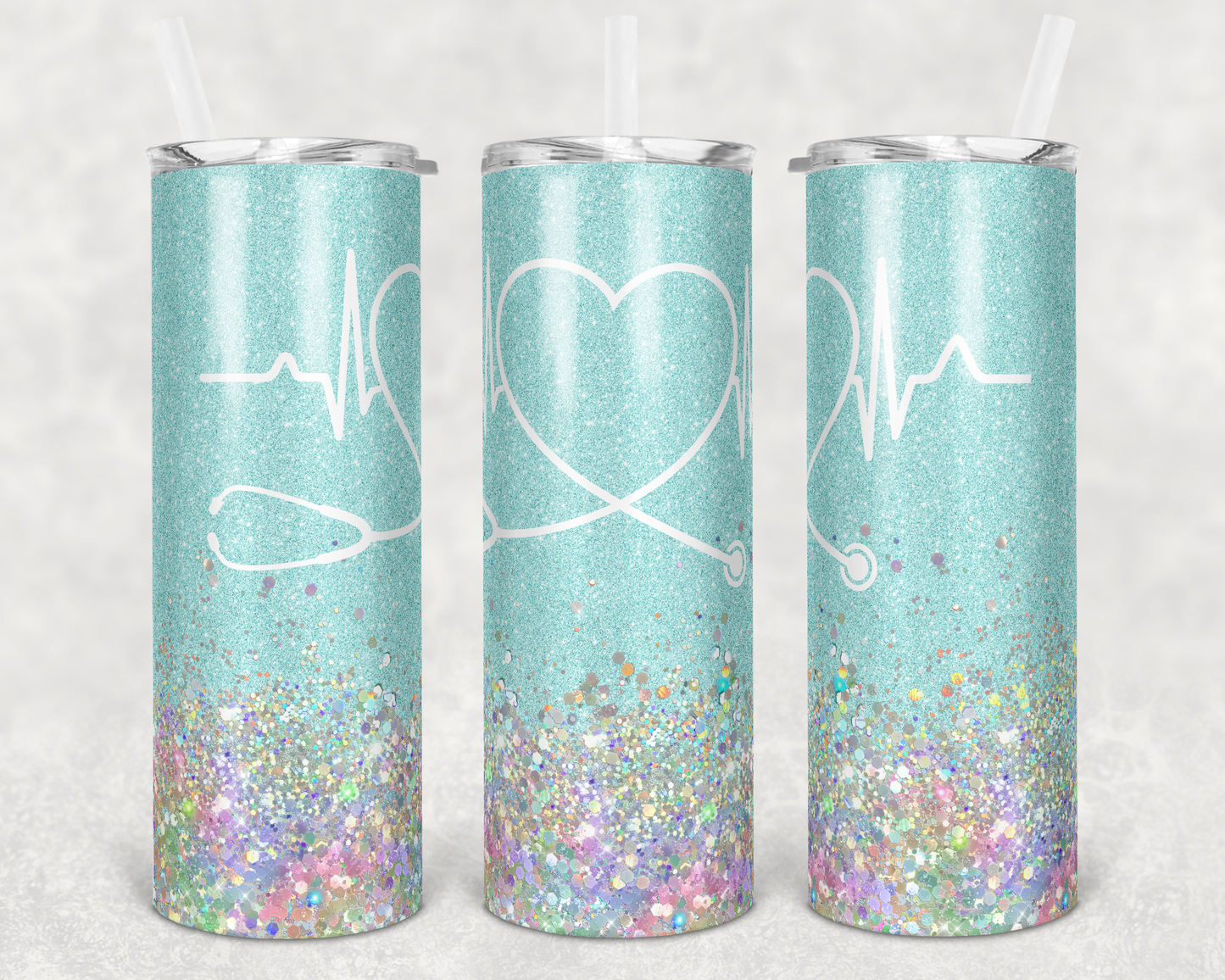 Blue Holographic Nurse Sublimation Tumbler Print