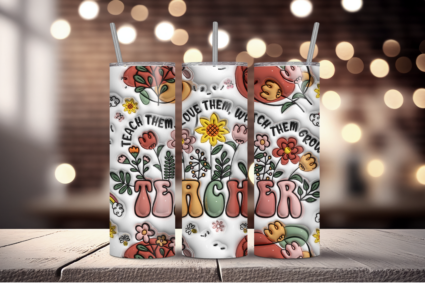 3D Floral Teacher Sublimation Tumbler Print