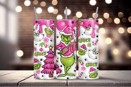 3D Pink Grinch Sublimation Tumbler Print