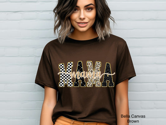 Brown Checkered, Gold, Leopard Mama T-Shirt