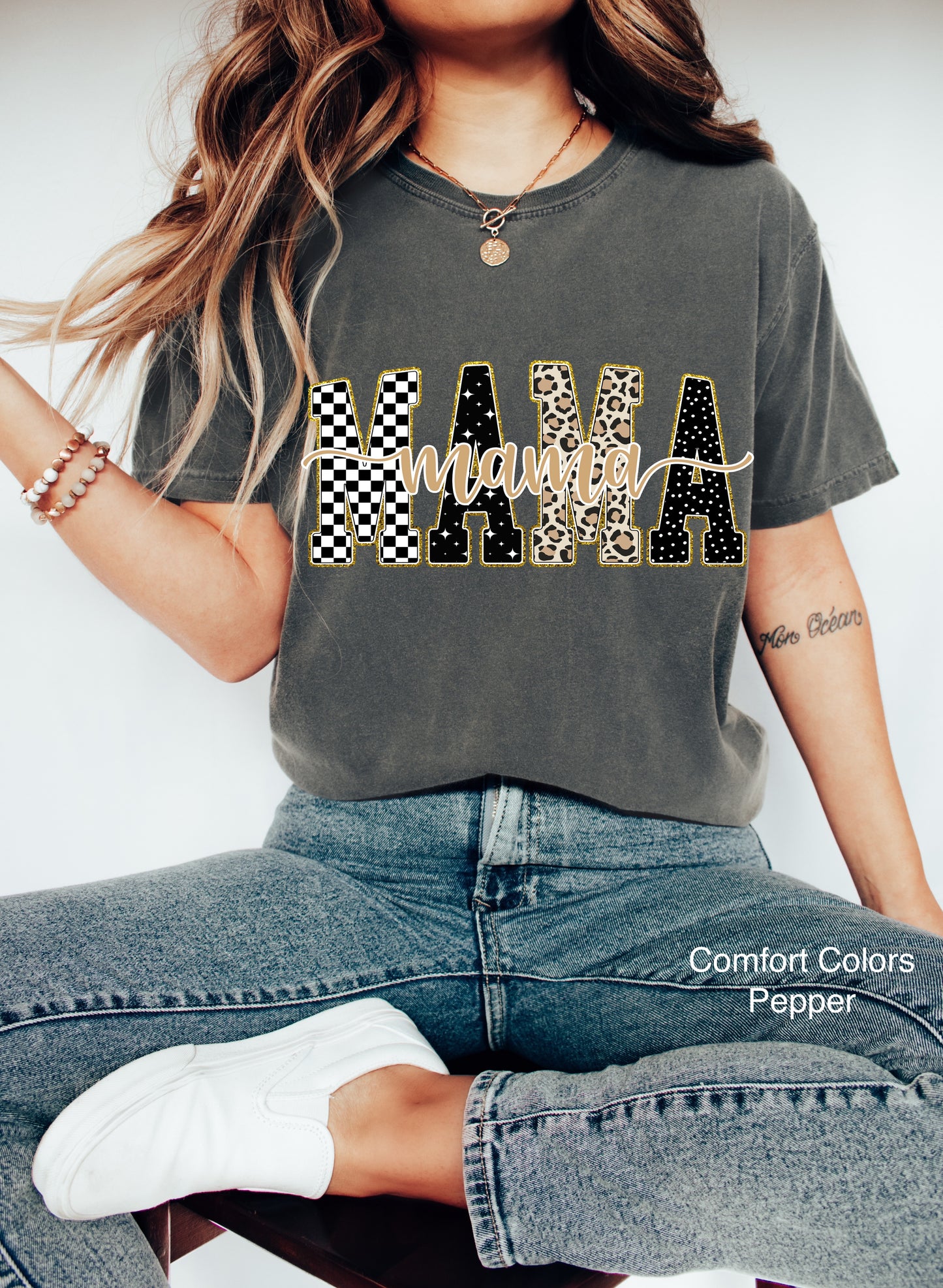 Pepper Checkered, Gold, Leopard Mama T-Shirt