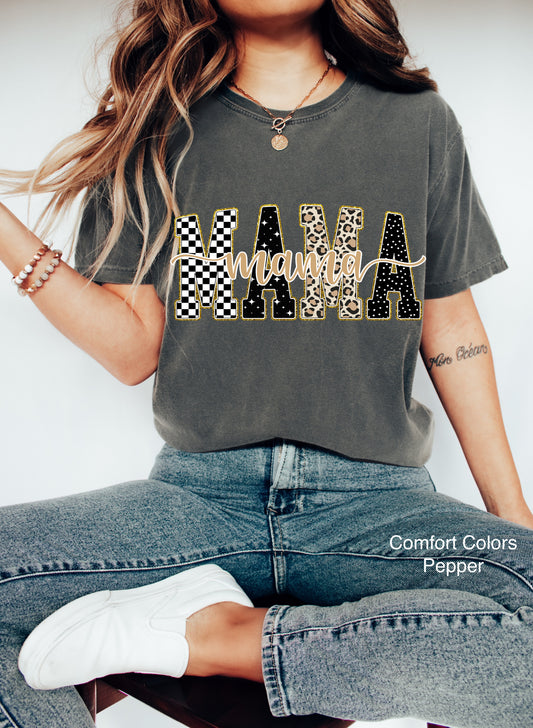 Pepper Checkered, Gold, Leopard Mama T-Shirt