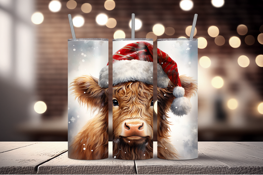 Christmas Highland Cow Sublimation Tumbler Print