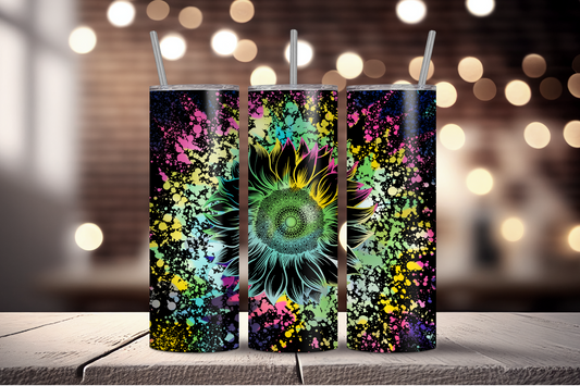 Colorful Splatter Sunflower Sublimation Tumbler Print