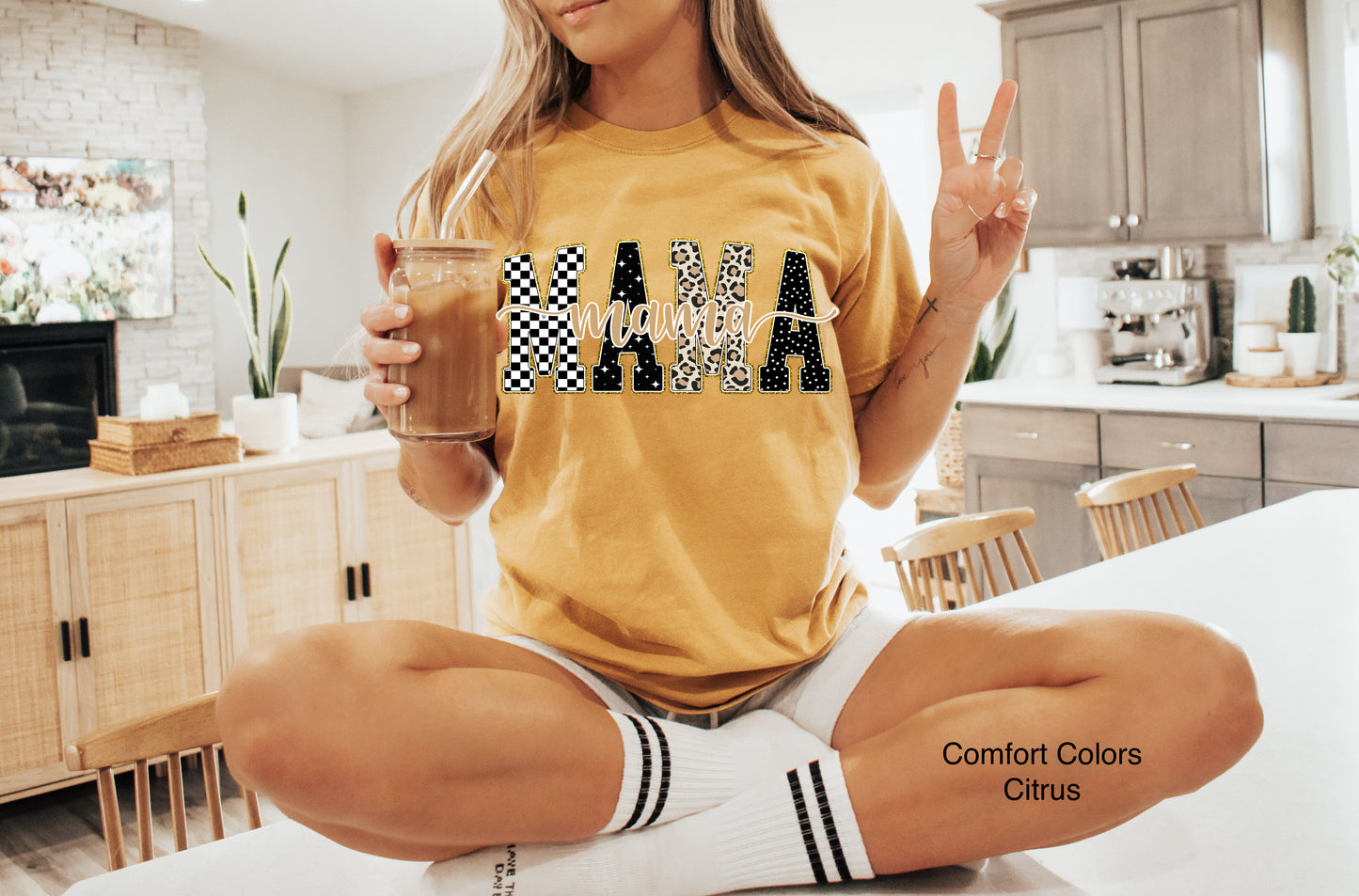 Citrus Checkered, Gold, Leopard Mama T-Shirt