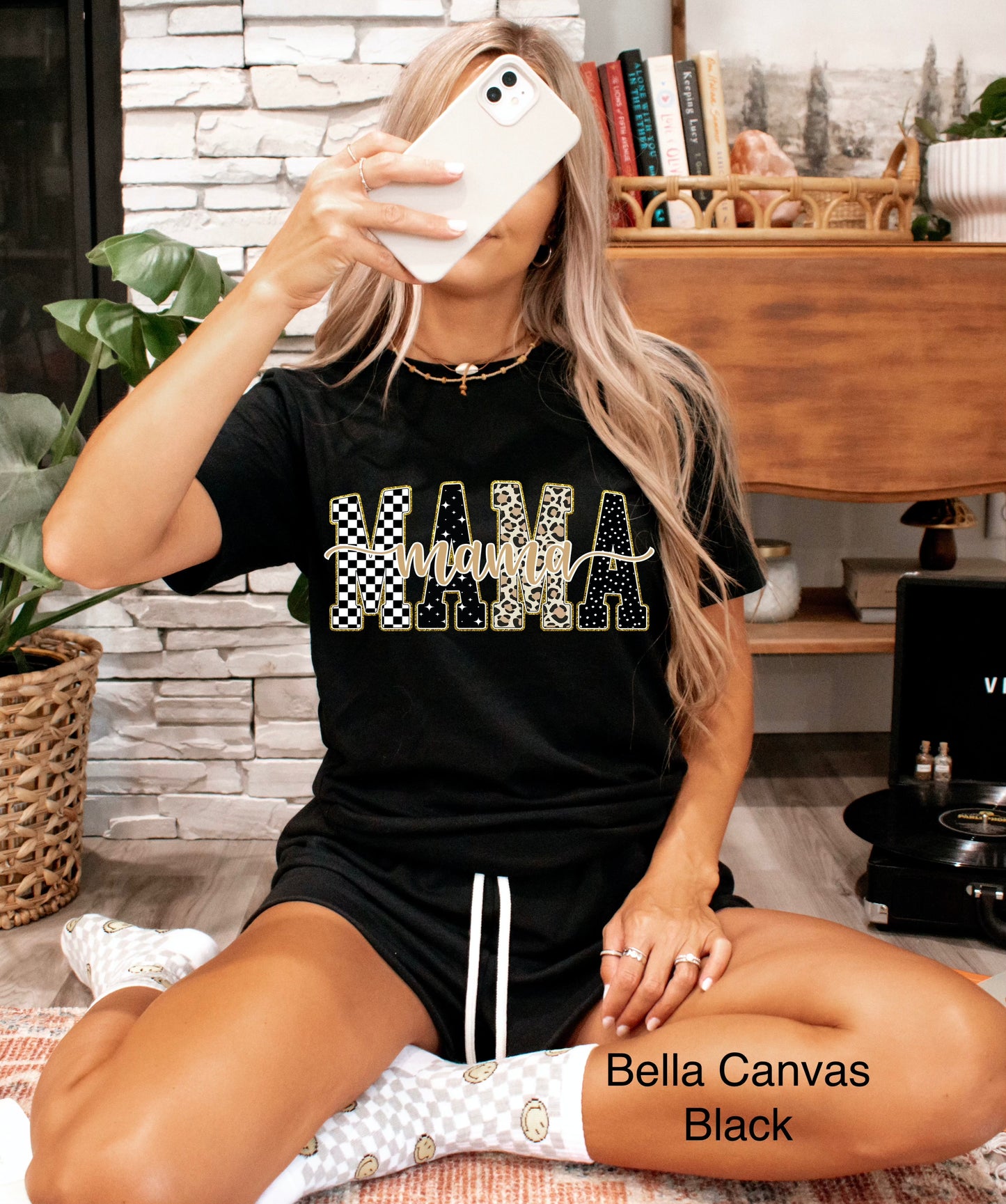 Black Checkered, Gold, Leopard Mama T-Shirt