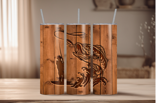 Fishing Faux Wood Sublimation Tumbler Print
