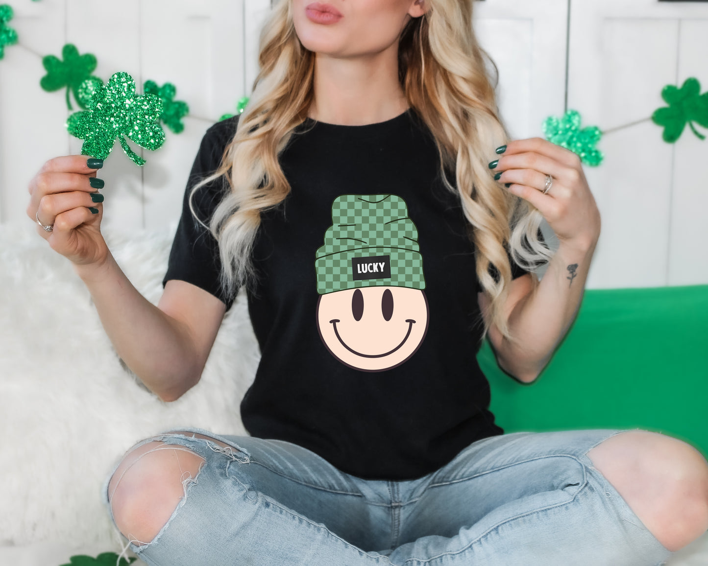 Lucky Beanie Smiley (ADULT OR YOUTH) Clear Film Screen Print Transfer