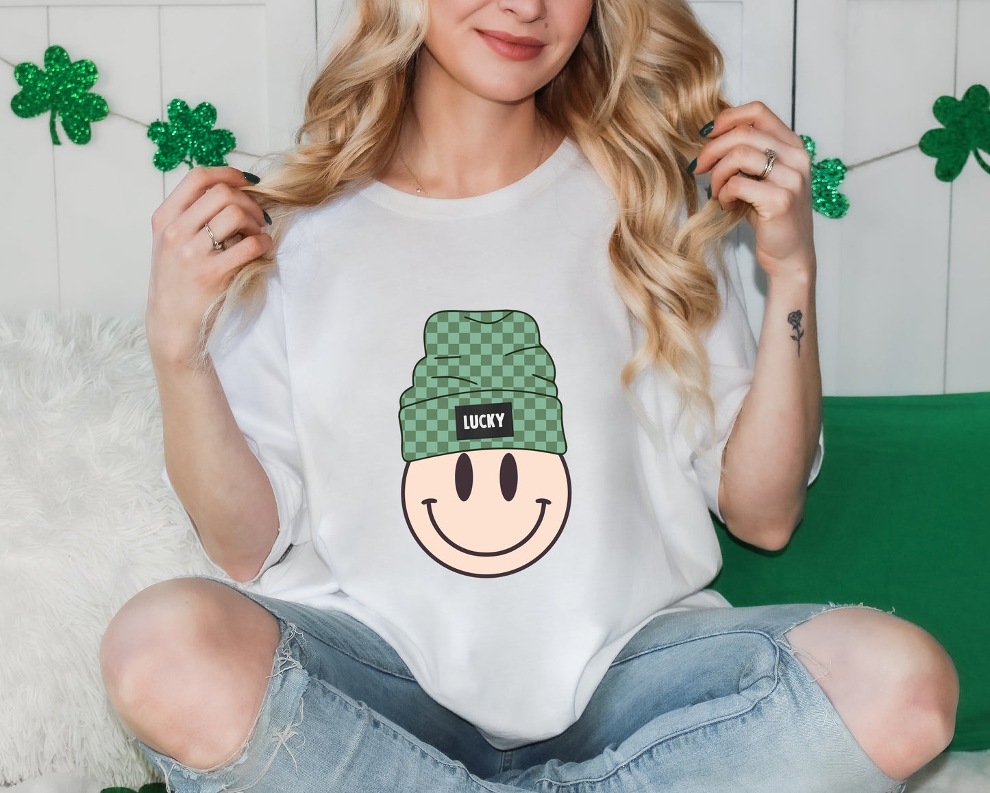 Lucky Beanie Smiley (ADULT OR YOUTH) Clear Film Screen Print Transfer