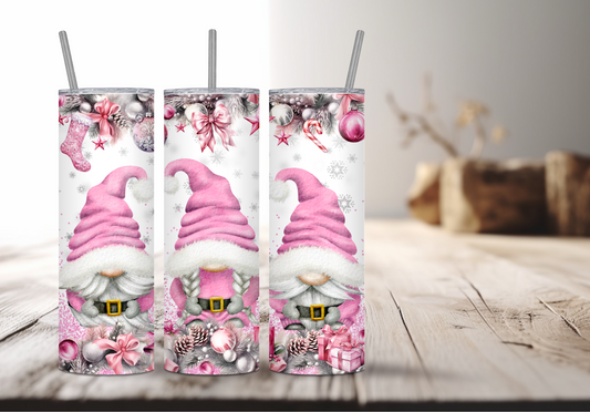 Pink Christmas Gnomes Sublimation Tumbler Print