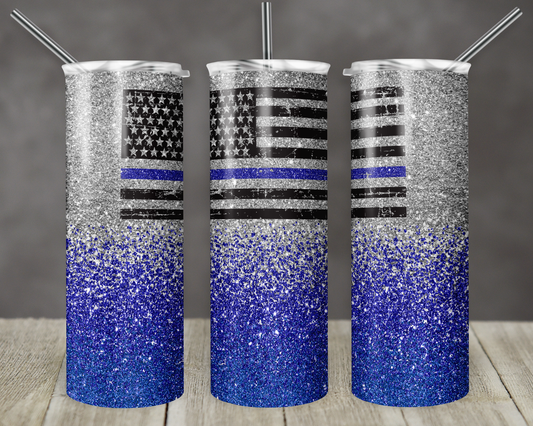 Police Blue Line Flag Sublimation Tumbler Print