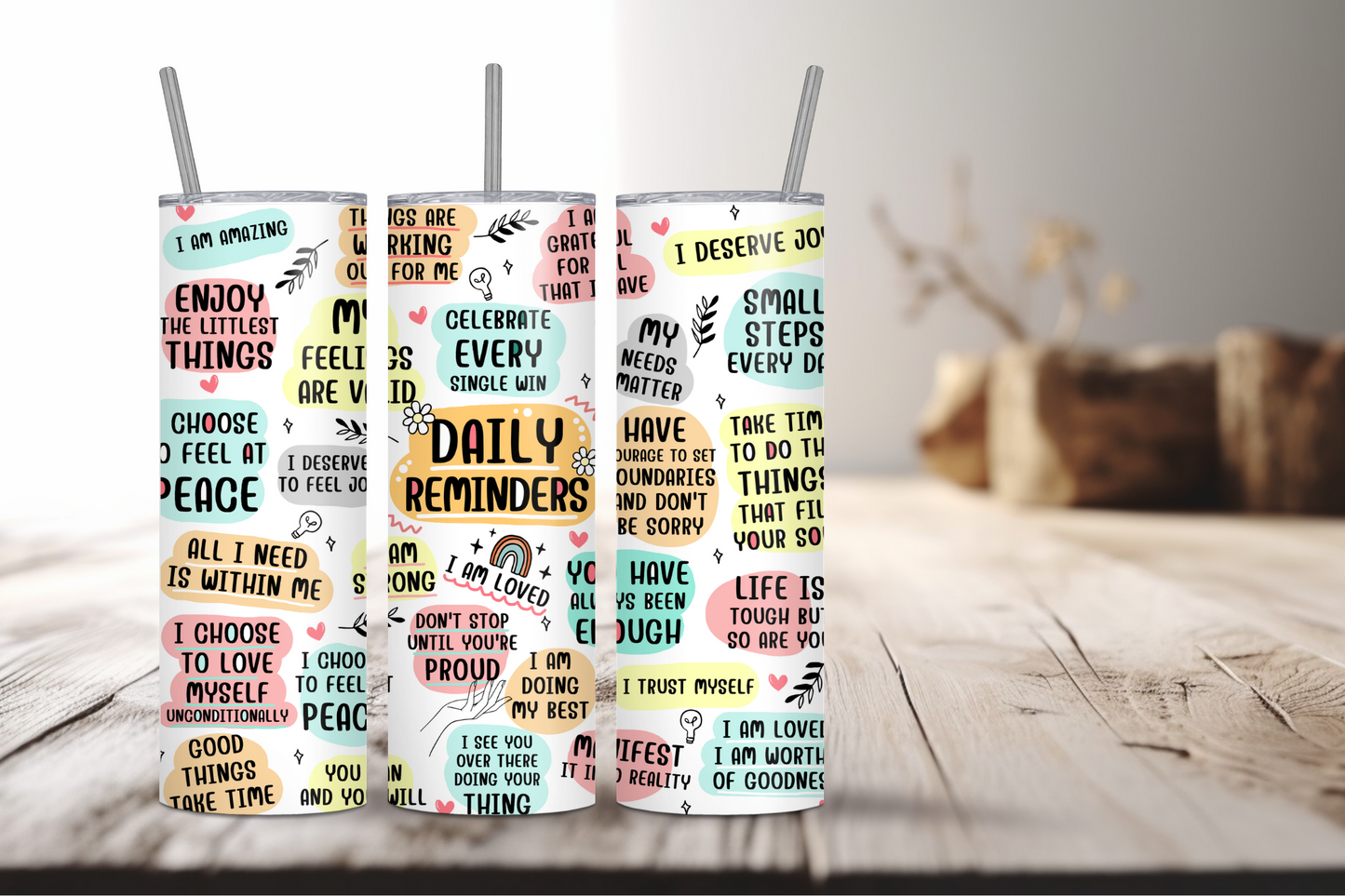 Positive Daily Reminders Sublimation Tumbler Print