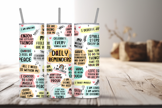 Positive Daily Reminders Sublimation Tumbler Print