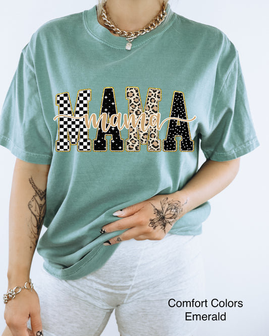 Emerald Checkered, Gold, Leopard Mama T-Shirt