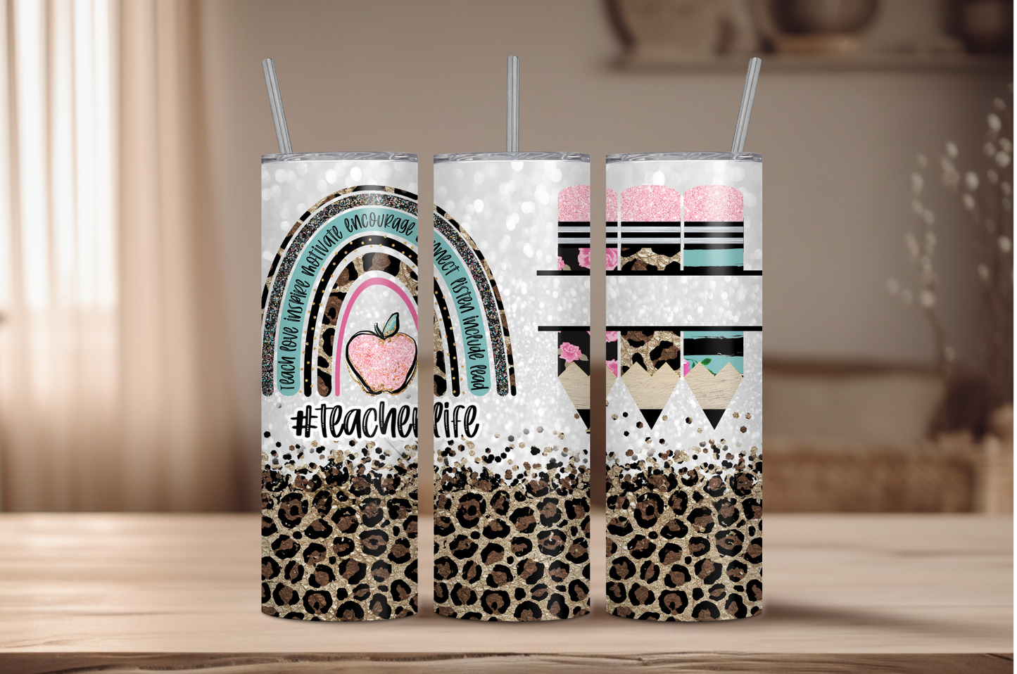 Teacher Life Boho Leopard Custom Sublimation Tumbler Print