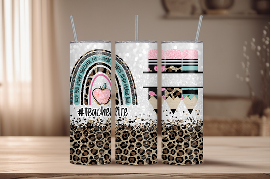Teacher Life Boho Leopard Custom Sublimation Tumbler Print