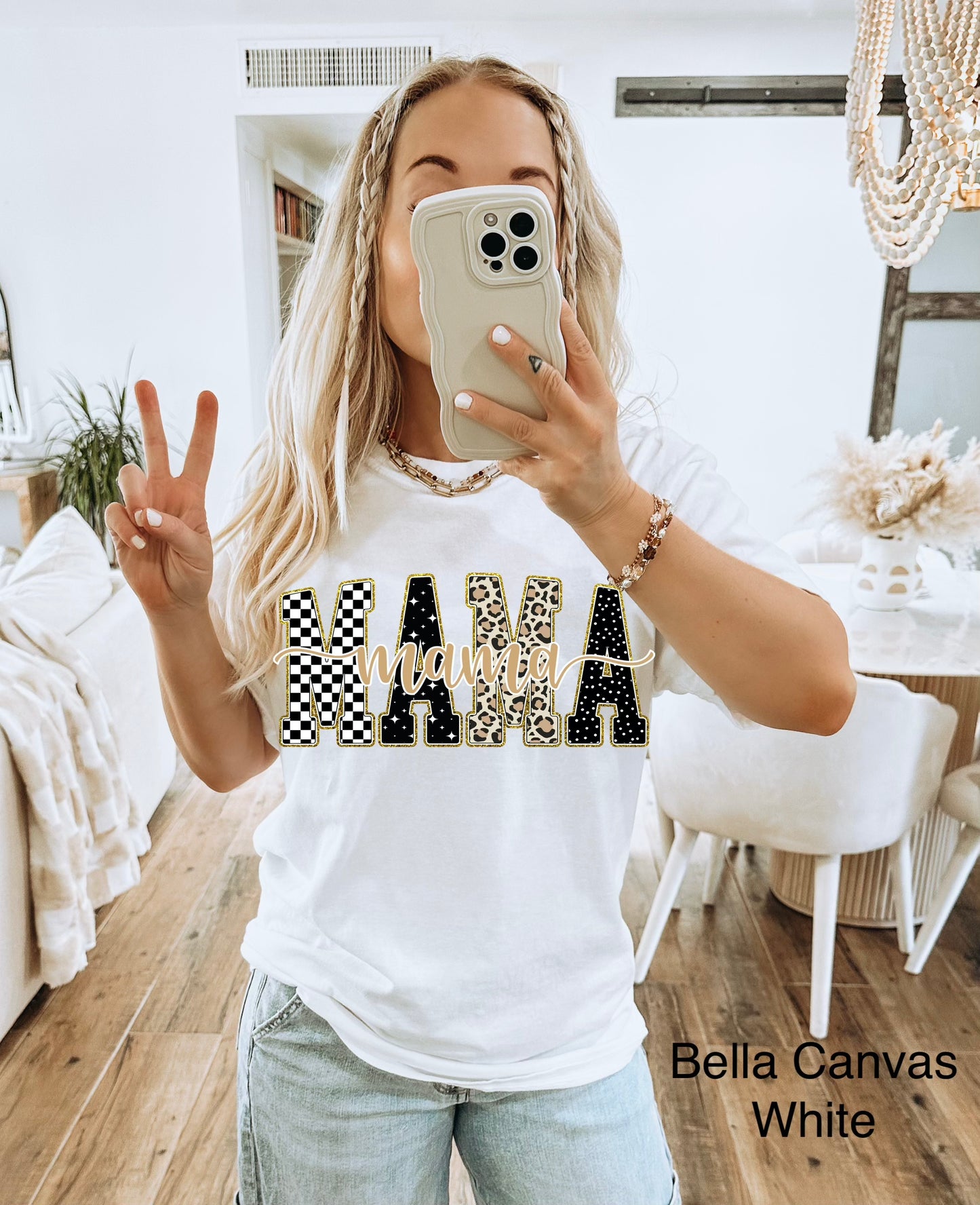 White Checkered, Gold, Leopard Mama T-Shirt