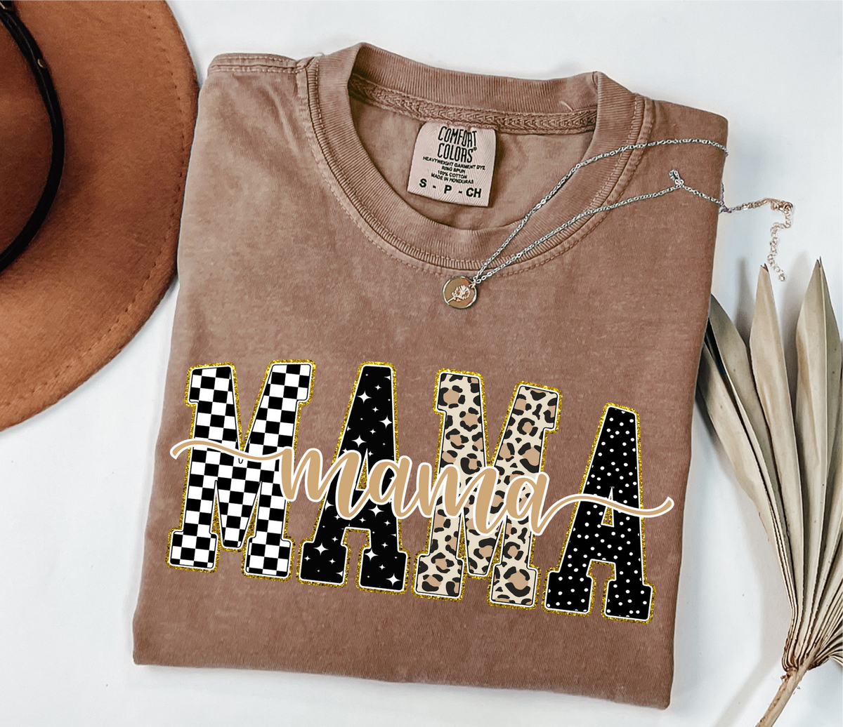 Espresso Checkered, Gold, Leopard Mama T-Shirt