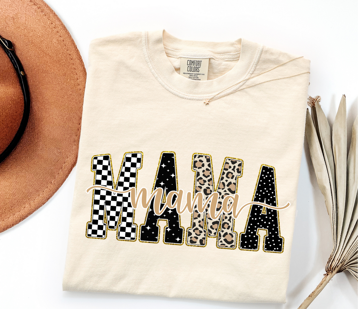 Natural Checkered, Gold, Leopard Mama T-Shirt