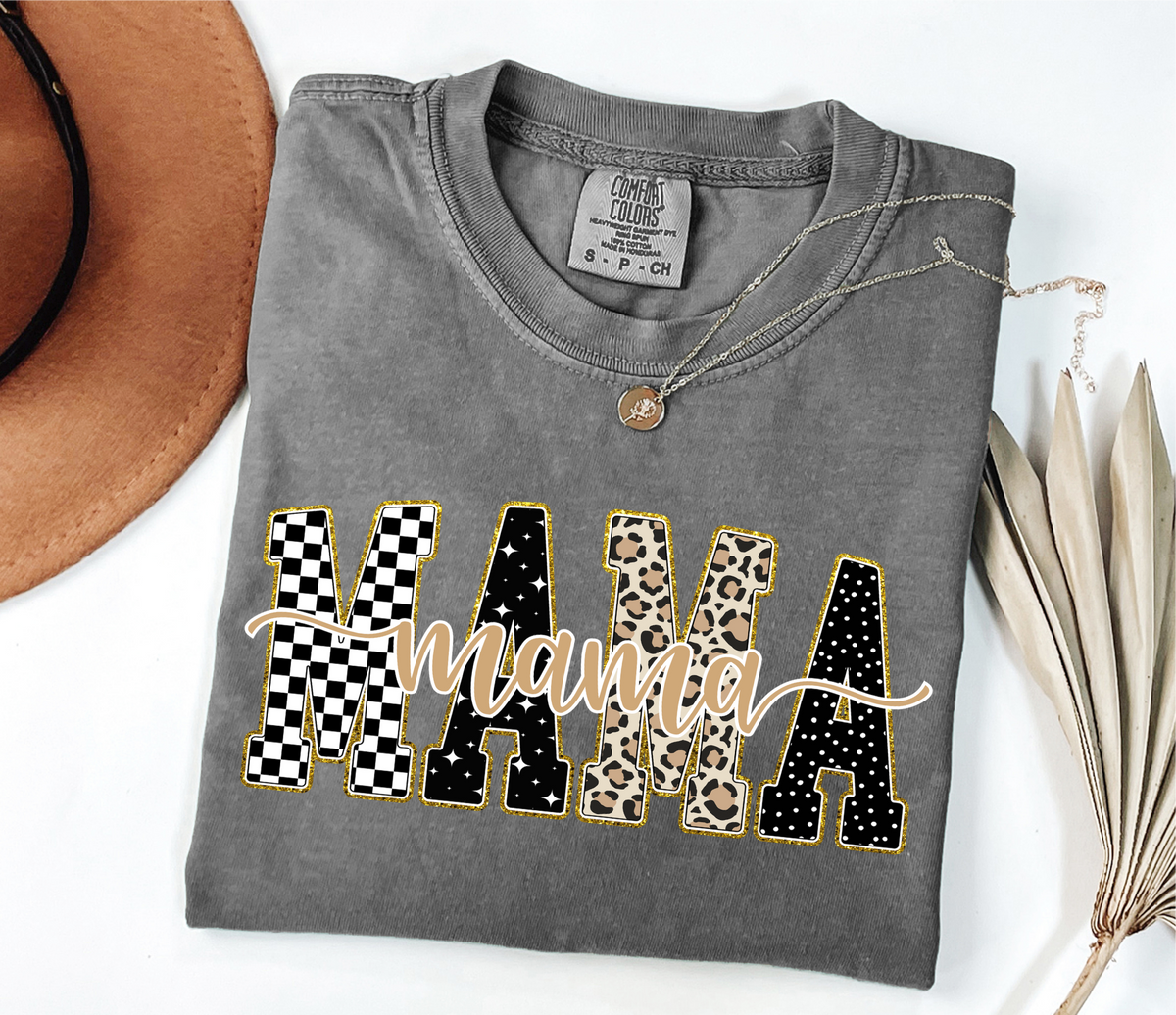 Pepper Checkered, Gold, Leopard Mama T-Shirt