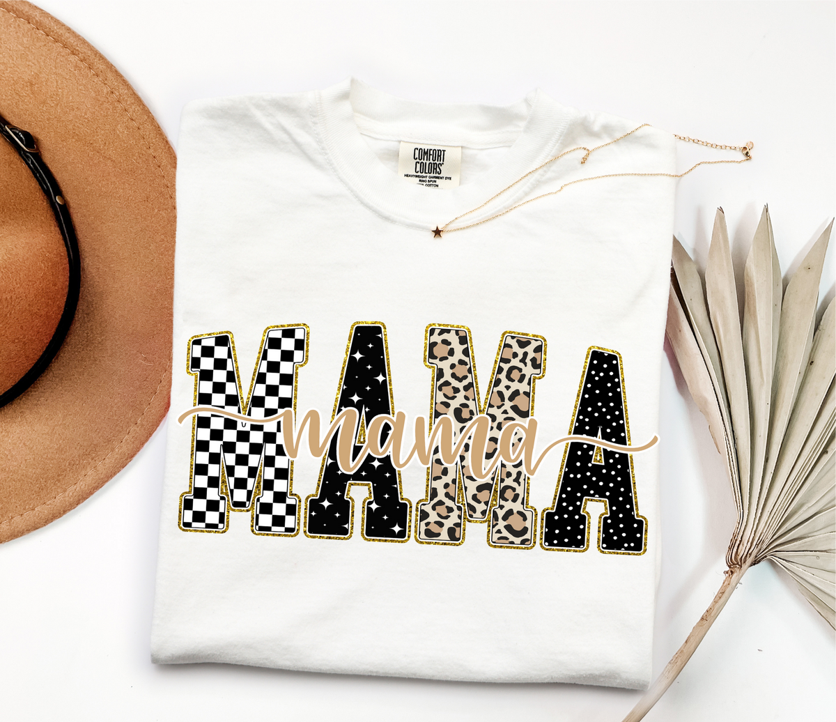 White Checkered, Gold, Leopard Mama T-Shirt