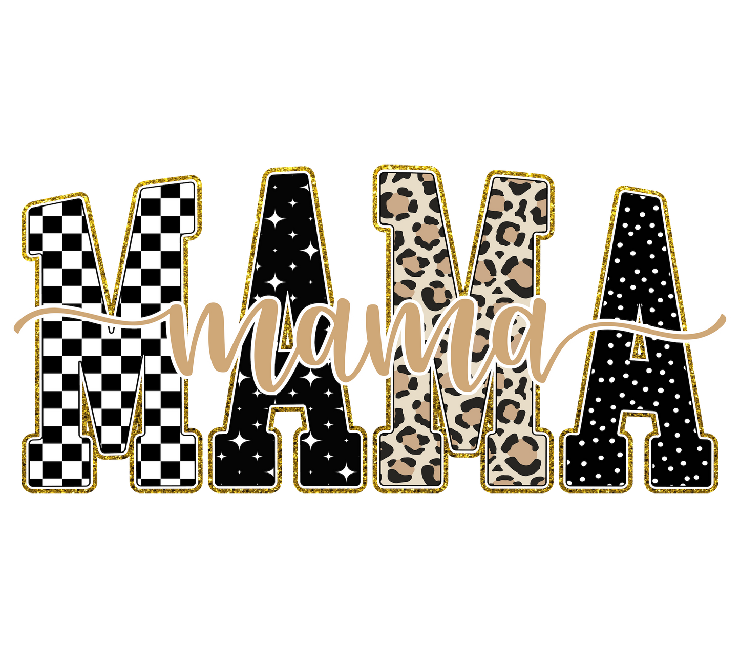 Brown Checkered, Gold, Leopard Mama T-Shirt