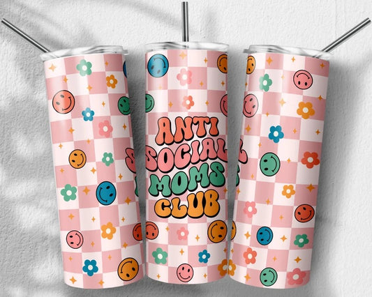 Retro Anti Social Mom's Club Sublimation Tumbler Print