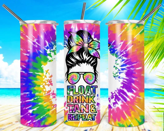 Float, Drink, Tan, Repeat Summer Sublimation Tumbler Print
