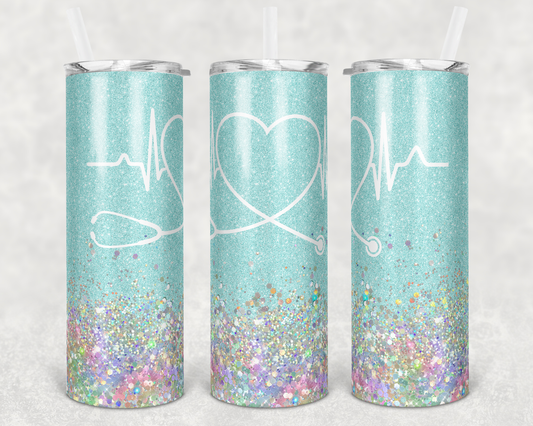 Blue Holographic Nurse Sublimation Tumbler Print